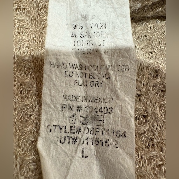 Blue Pepper long-sleeved beige waffle-knit shirt patterned sleeves tie at hem LG - Picture 4 of 9